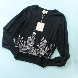 NEW Wildfox White Label Sequin City Black Long Sleeve Knit Sweater Size Medium